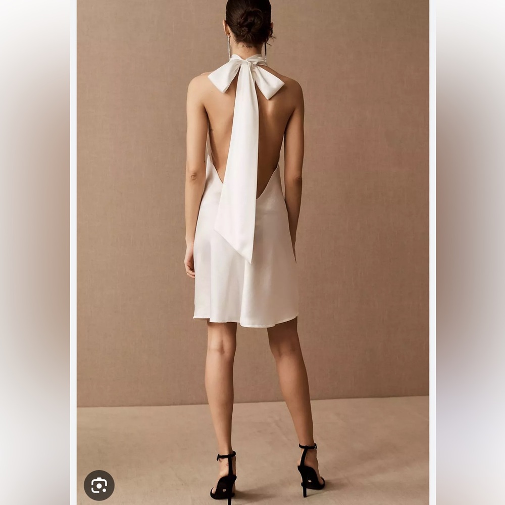 Anthropologie Sau Lee Penny High neck Satin open Back Tie Mini Dress